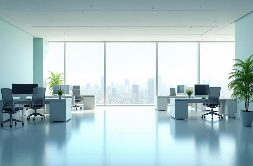 Spotlessly clean modern office space with a view